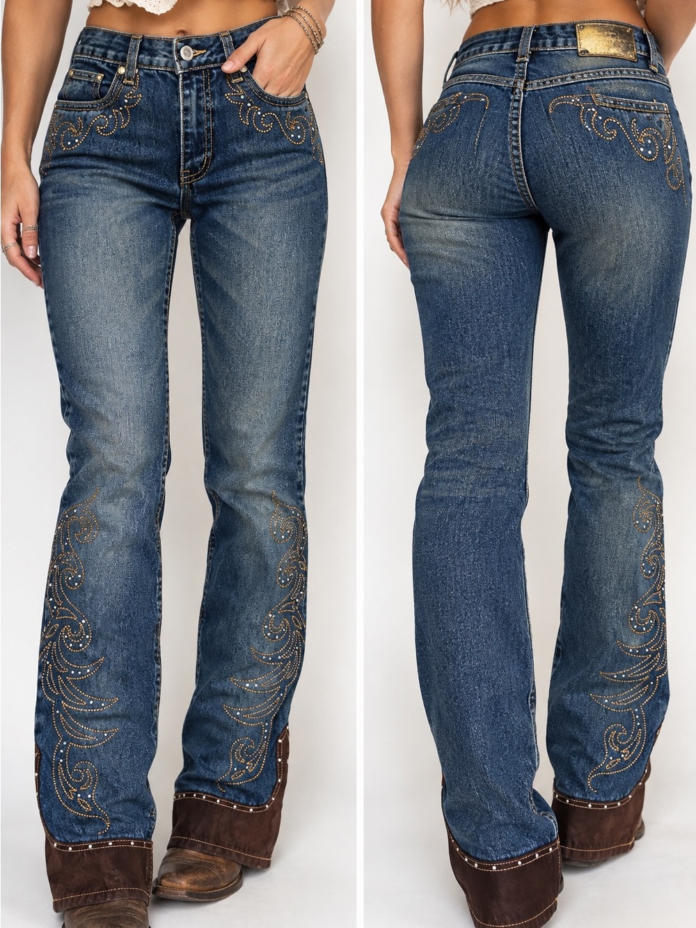 Vintage Lawman Western Jeans Size 5 Slim Fit Rhinestone Embellished Y2K Cowgirl
